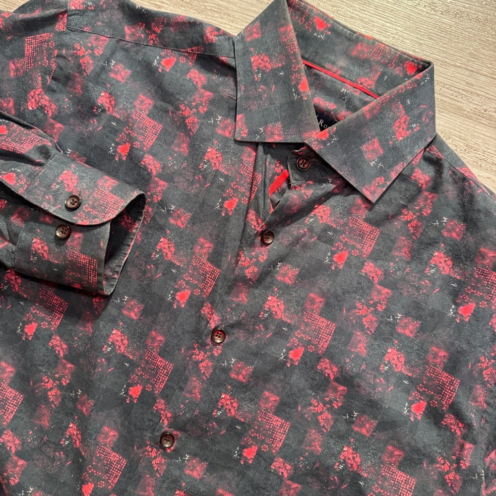 Stone Rose Shirt Mens M Red Black Abstract Print Cotton Grunge Goth Rockabilly 3